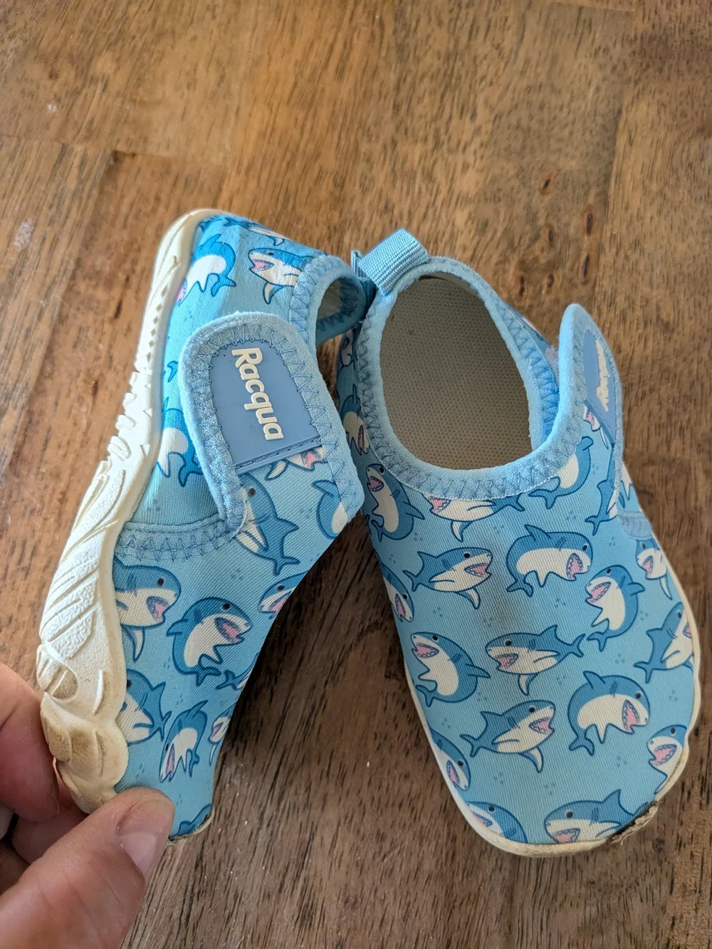 Light Blue Shark Print Kids Slip-On Water Shoes